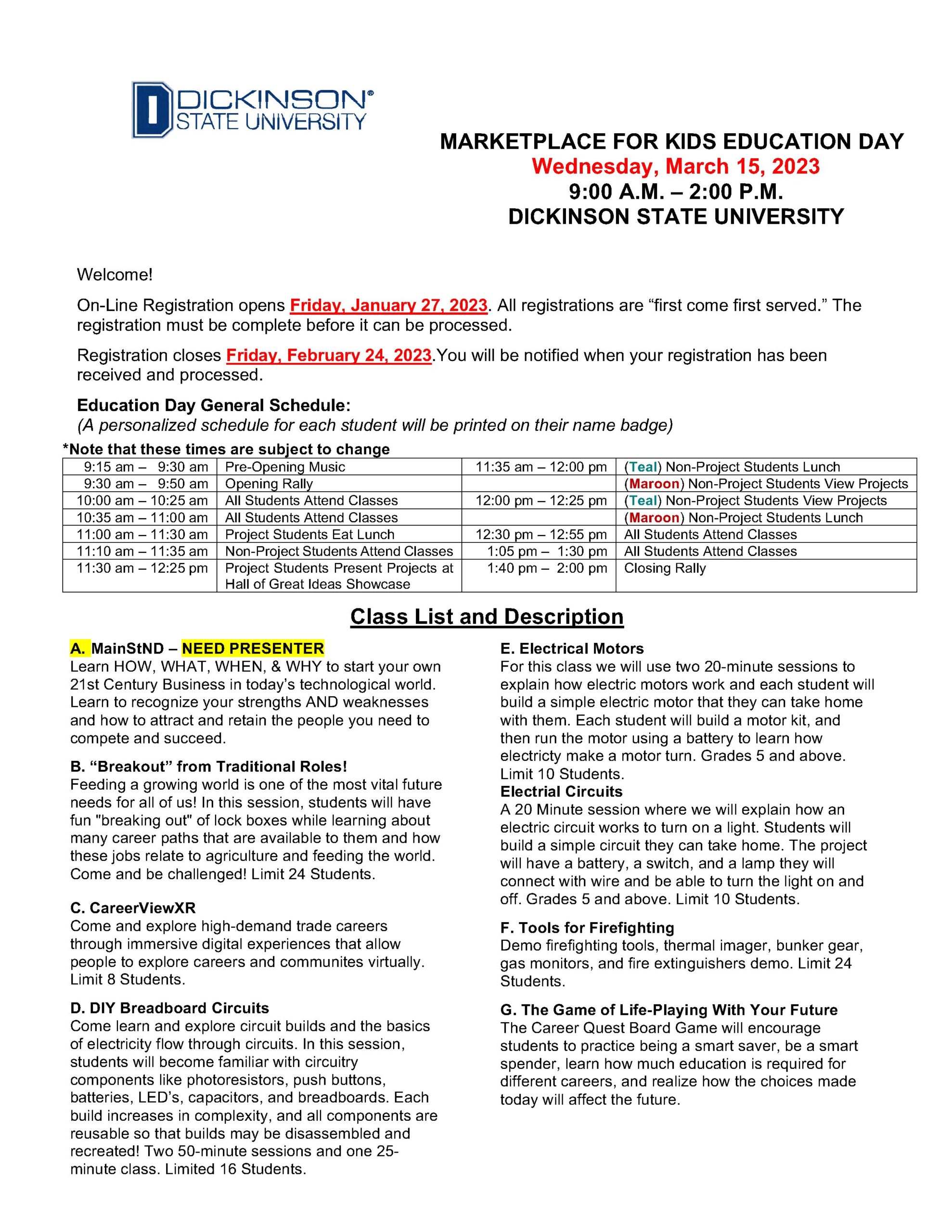 Region 8 Dickinson Marketplace for Kids