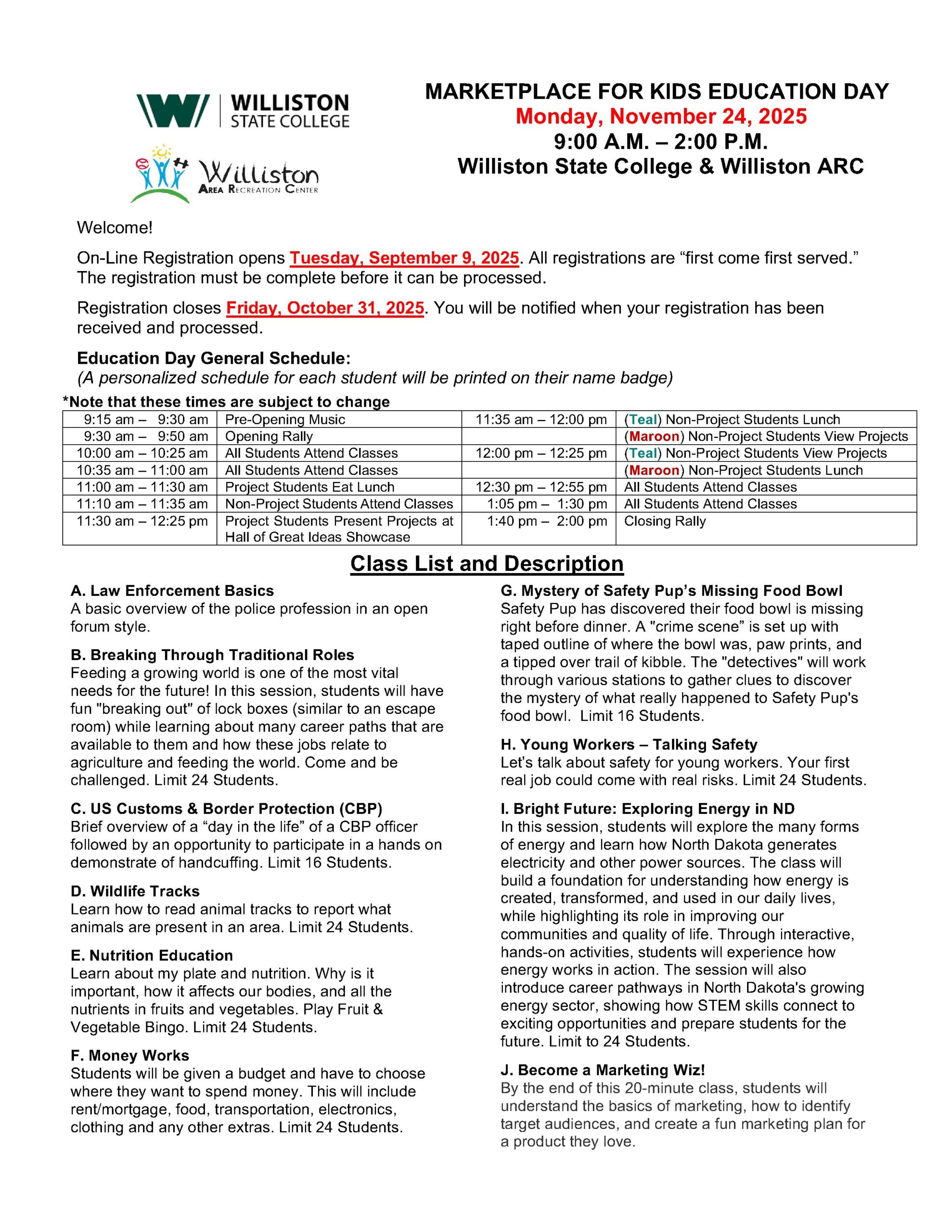 2025-2026 Williston Class Descriptions_1