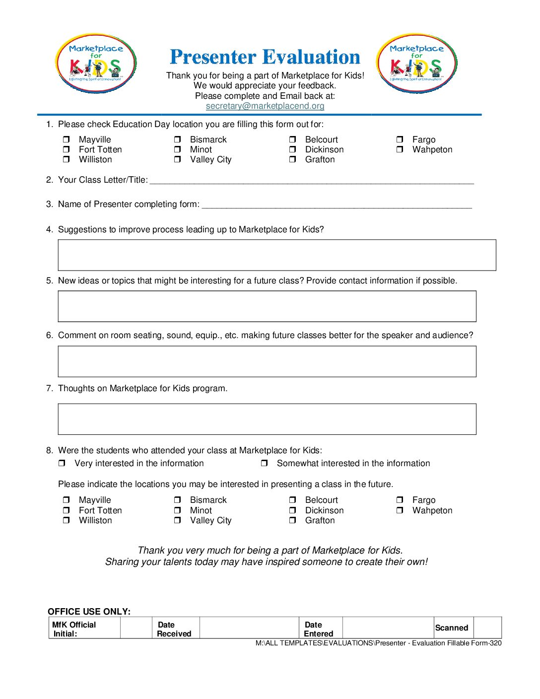 Presenter Evaluation Form 2026-2027 Cavalier Registration Instructions